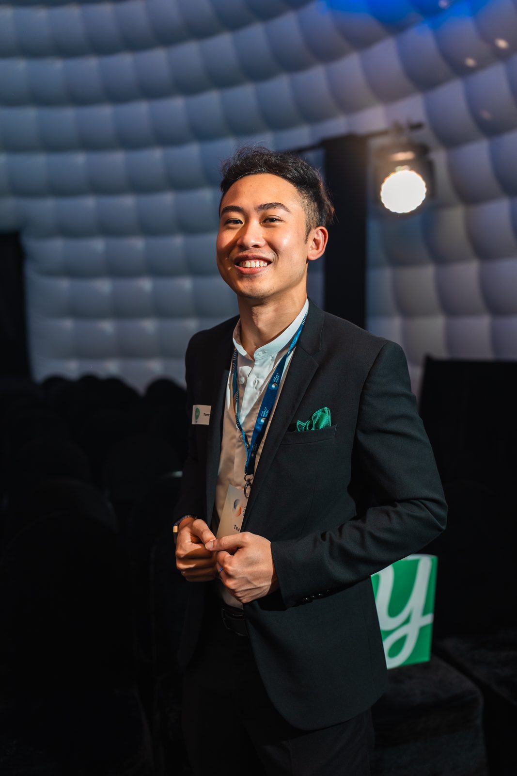 Smiling guest in a suit