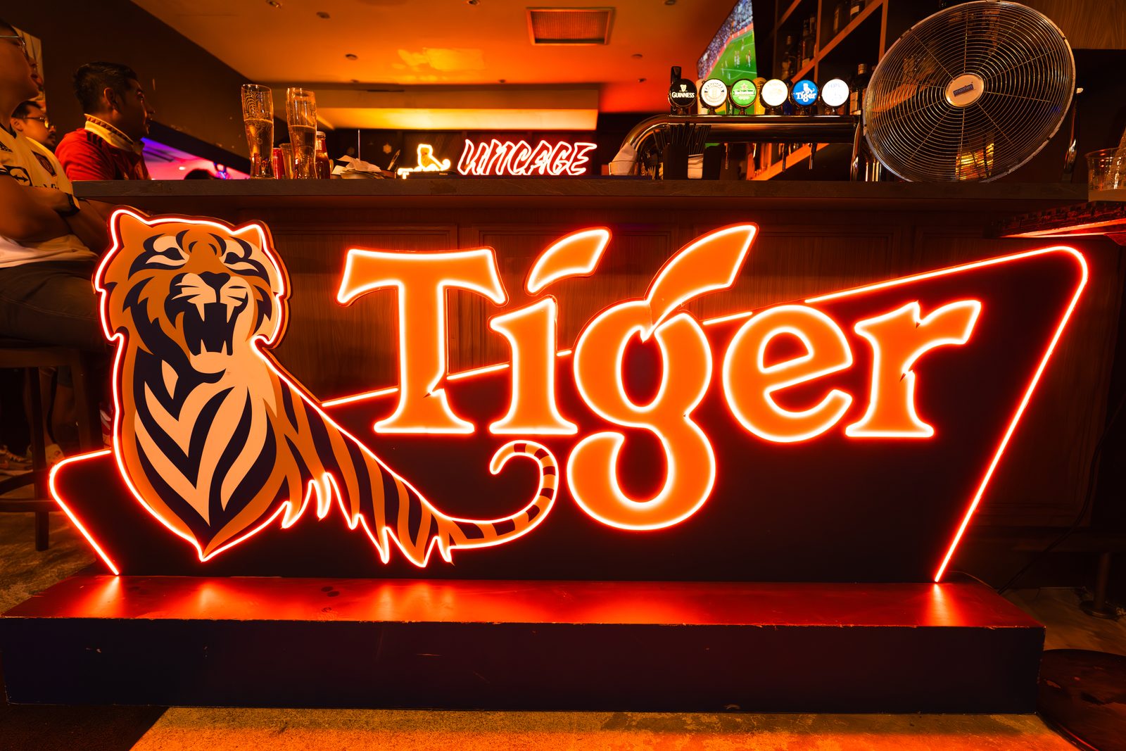 Neon Tiger sign over a bar