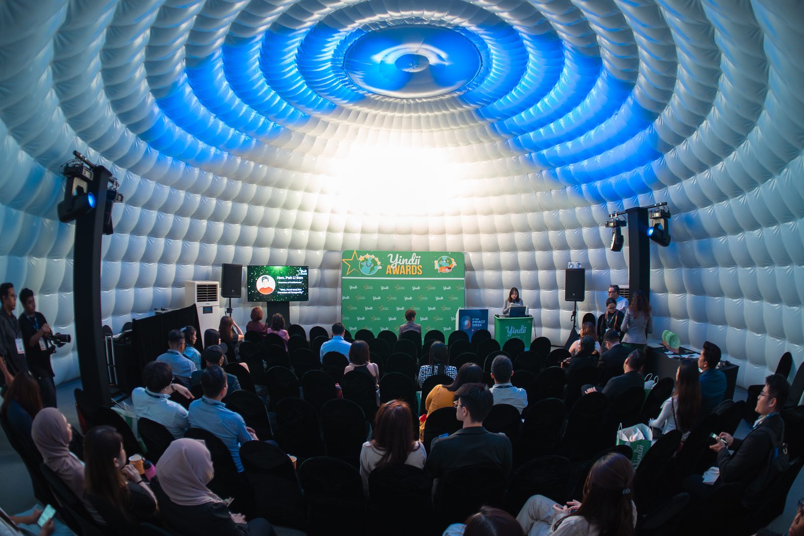 Audience inside an inflatable dome